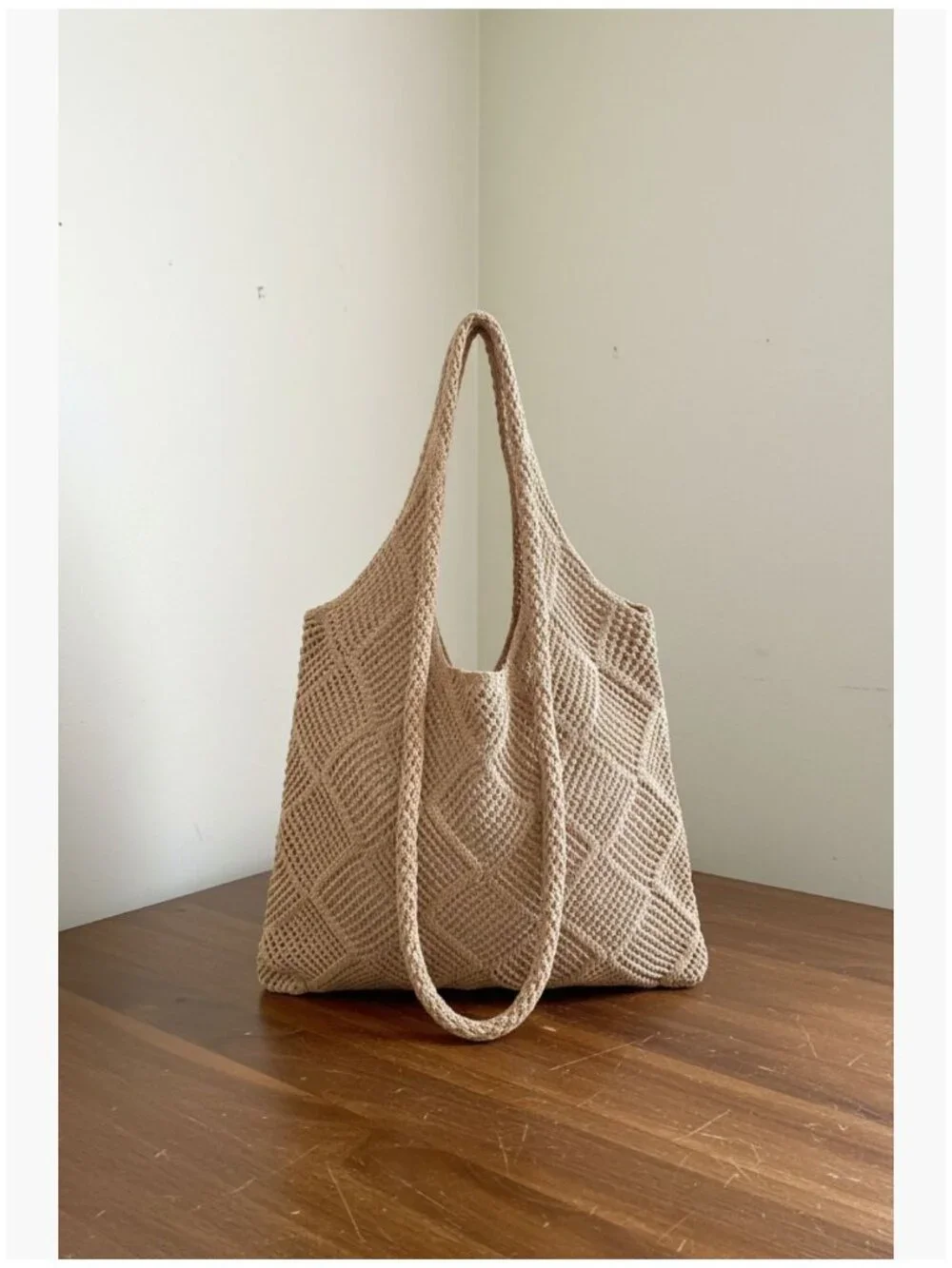 Crochet Tote Bag Cotton Blend Mesh Knit Beach Bag - Picture 1 of 6